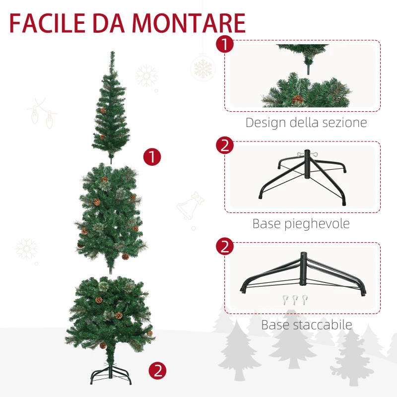 HOMCOM Albero di Natale Alto 195cm Realistico con Pigne Decorative e 556 Rami, Verde