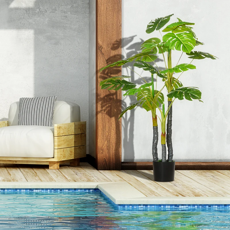 HOMCOM Monstera Pianta Artificiale per Interno ed Esterno, Pianta Finta Realistica con 20 Foglie, 120cm