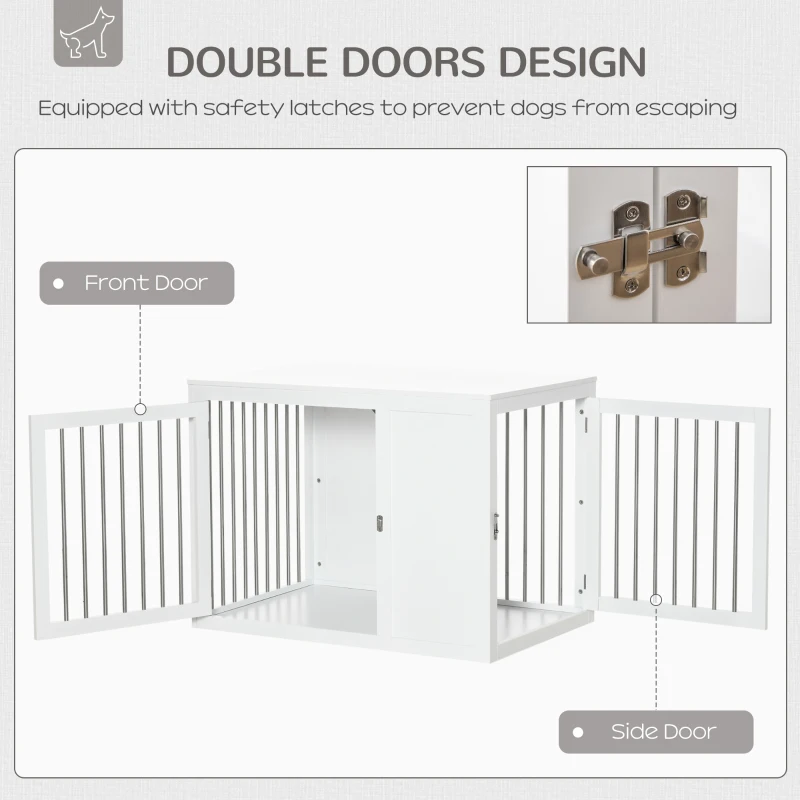 PawHut 2-in-1 Dog Cage and Side Table, with Two Lockable Doors, for Medium  Large Dogs - White