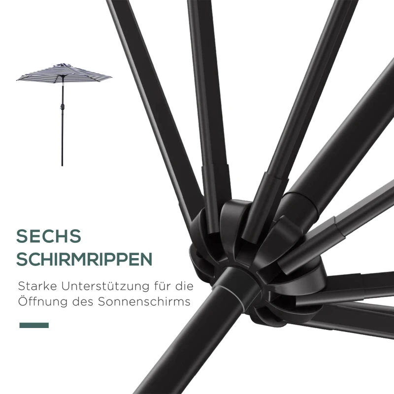 Outsunny Sonnenschirm Gartenschirm Terrassenschirm Gestell Stahl im Freien Blauer Streifen Ø230 x 216 cm