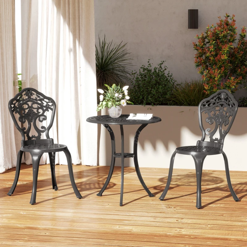 Outsunny Three-Piece Aluminium Floral Bistro Set - Black