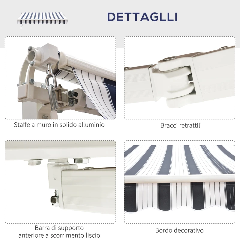 Outsunny Tenda da Sole a Bracci 2.5x2m Avvolgibile Manuale in Alluminio e Poliestere Blu e Bianco