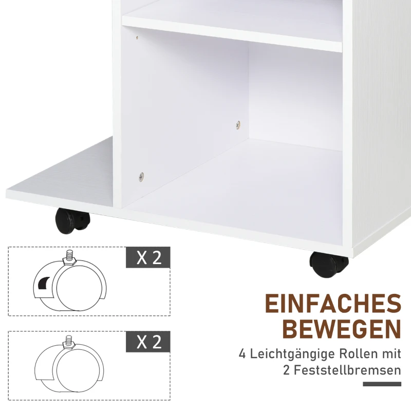 Vinsetto Druckertisch, Druckerständer, Bürowagen, Rollwagen mit Schublade+2 Ablagen+CPU-Ständer, Spanlatte, Weiß, 60 x 40 x 68,5 cm