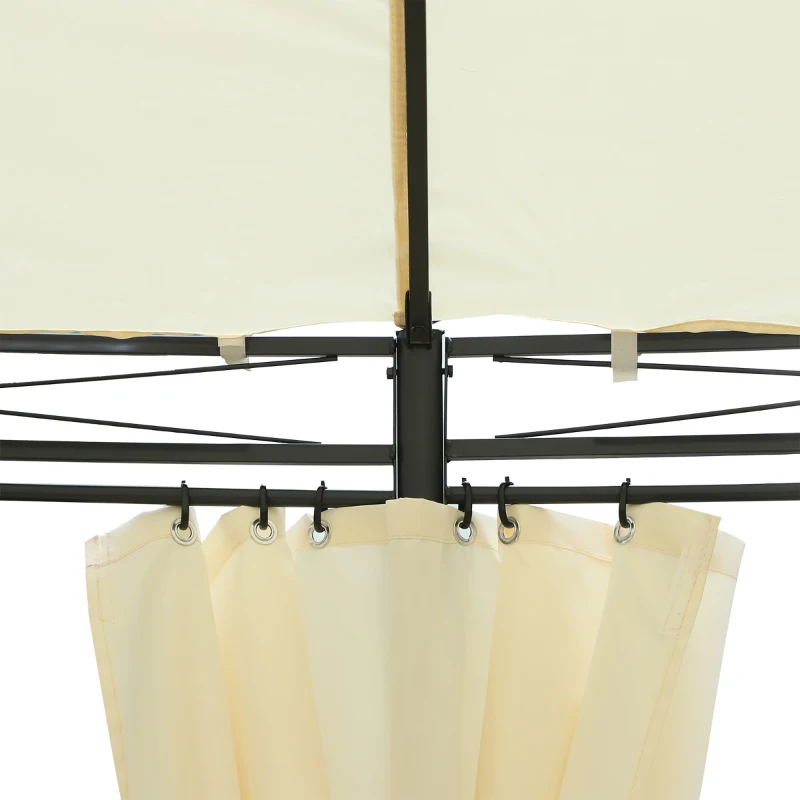 Outsunny Gazebo da Giardino Rotondo con Doppio Tettuccio, Cinghie e Tende, Ø3.5x2.8m, Bianco