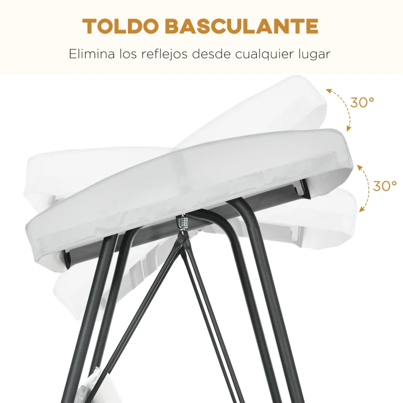 Outsunny Columpio de Jardín de 3 Plazas Convertible en Cama con Toldo Reclinable 2 Cojines y Marco de Acero 236x138x185 cm Gris