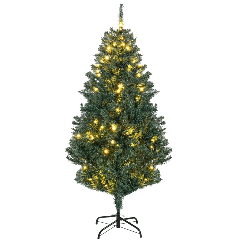 HOMCOM Árbol de Navidad Artificial de 1,5m 472 Ramas con 100 Luces LED y 80 Decoraciones Incluidas Ø91x150 cm Verde