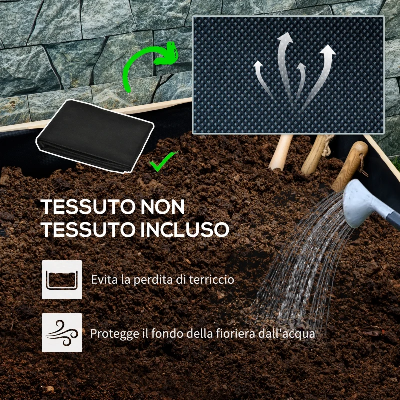 Outsunny Fioriera da Giardino con Foro di Drenaggio e Rotelle, in Legno di Abete, 89x48x47 cm