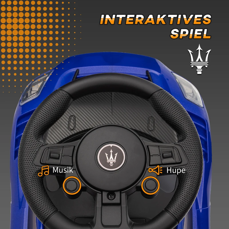 AIYAPLAY Rutschauto, Lizenzfahrzeug, interaktive Hupen- und Musikknöpfe, Kunststoff und Stahl, Blau, 65 x 29 x 37 cm