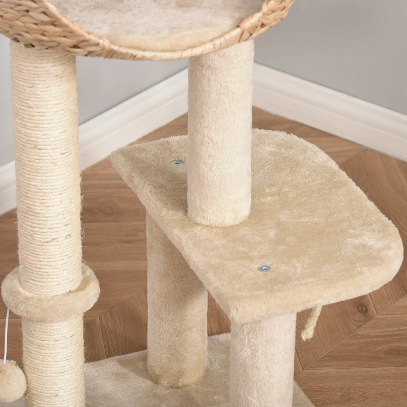 PawHut Albero Tiragraffi per Gatti fino a 5kg con Cuccia e Rivestimento in Peluche 48x40x100cm Beige