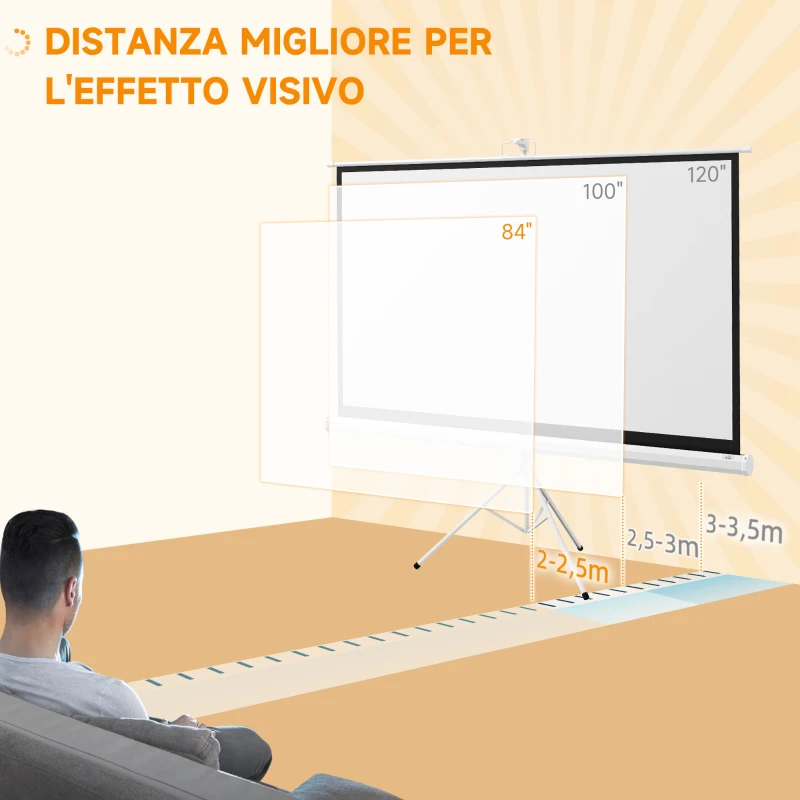 HOMCOM Telo Proiettore da 84 Pollici con Treppiede Regolabile, in Plastica e Metallo, 200x8x118 cm, Bianco