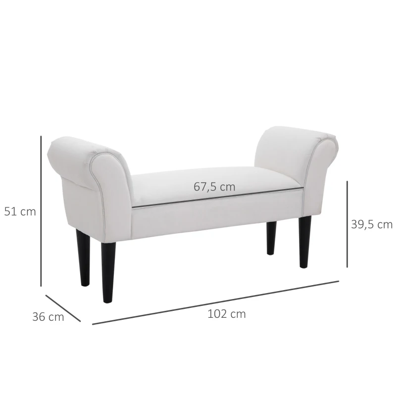 HOMCOM Banc Banquette Design Contemporain accoudoirs courbés Grand Confort 102L x 36l x 51H cm Blanc