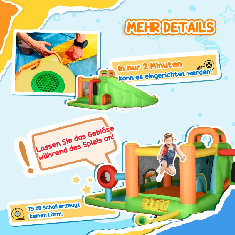 Outsunny Aufblasbare Hüpfburg mit Gebläse Wasserrutsche Spielpool Aufblasbare Wasserspielcenter mit Rutsche Wasserpark aufblasbar Planschbecken ab 3 Jahre 380 x 285 x 225 cm