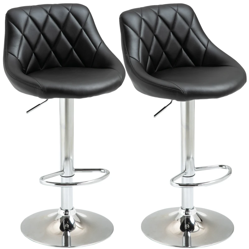 HOMCOM 2er-Set Barhocker Drehstühle mit Kunstleder-Bezug höheverstellbare Barstühle Tresenhocker Bistrohocker mit Rückenlehne Schwarz 46,5 x 48 x 84,5-106,5 cm