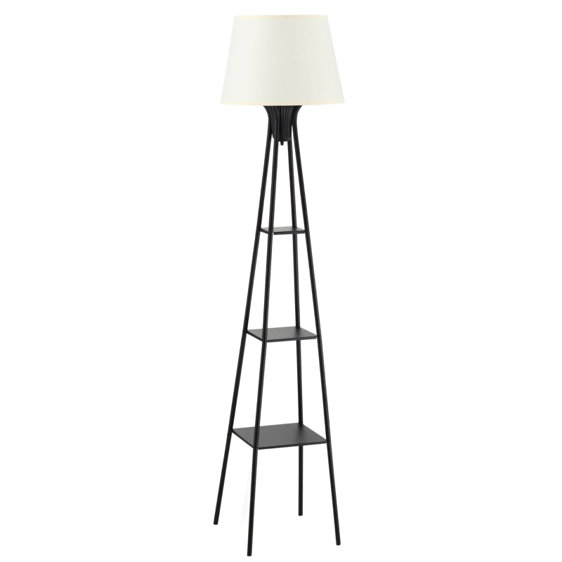 HOMCOM Lampadaire design contemporain avec 3 étagères de rangement douille E27 40 W interrupteur à pédale inclus abat-jour tissu métal 35 x 35 x 173 cm beige et noir