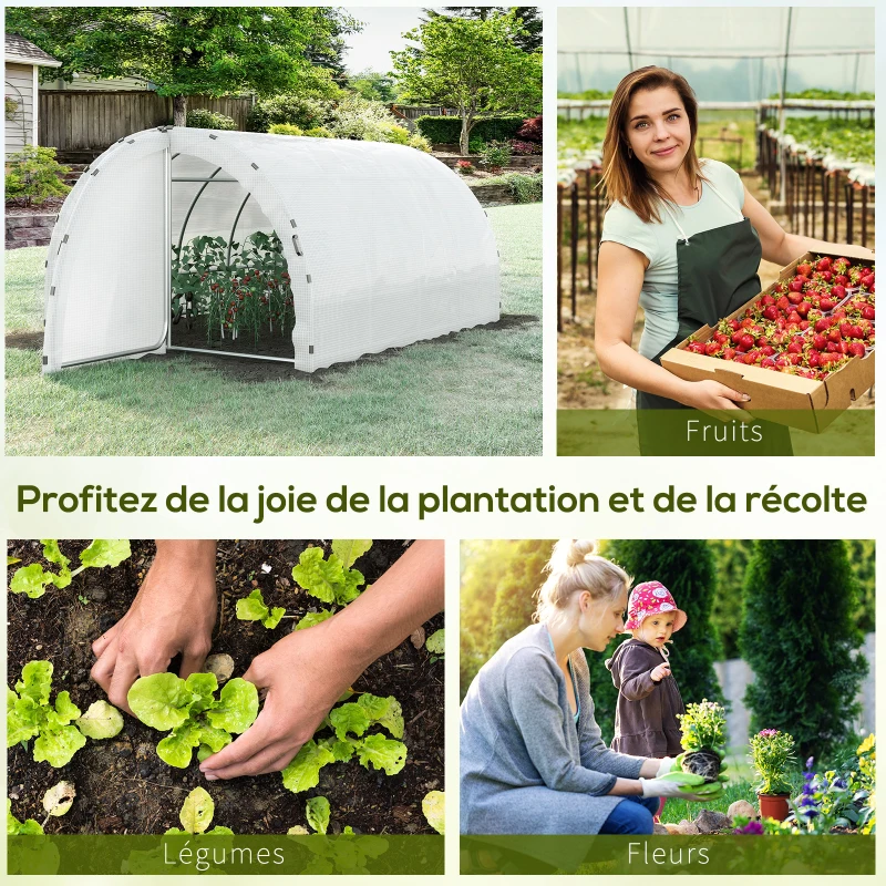 Outsunny Serre de Jardin Tunnel Surface Sol 12 m² 4L x 3l x 2H m châssis Tubulaire renforcé 25 mm Double Porte avec poignées Blanc