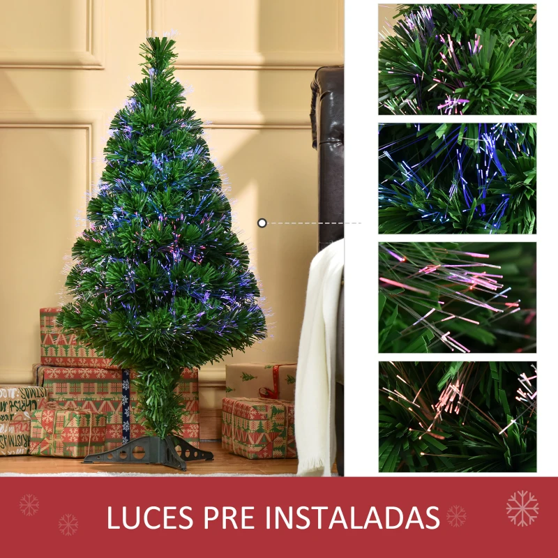 HOMCOM Árbol de Navidad de 90 cm Árbol Artificial de Fibra Óptica de 4 Colores con Soporte Ø48x90cm Verde