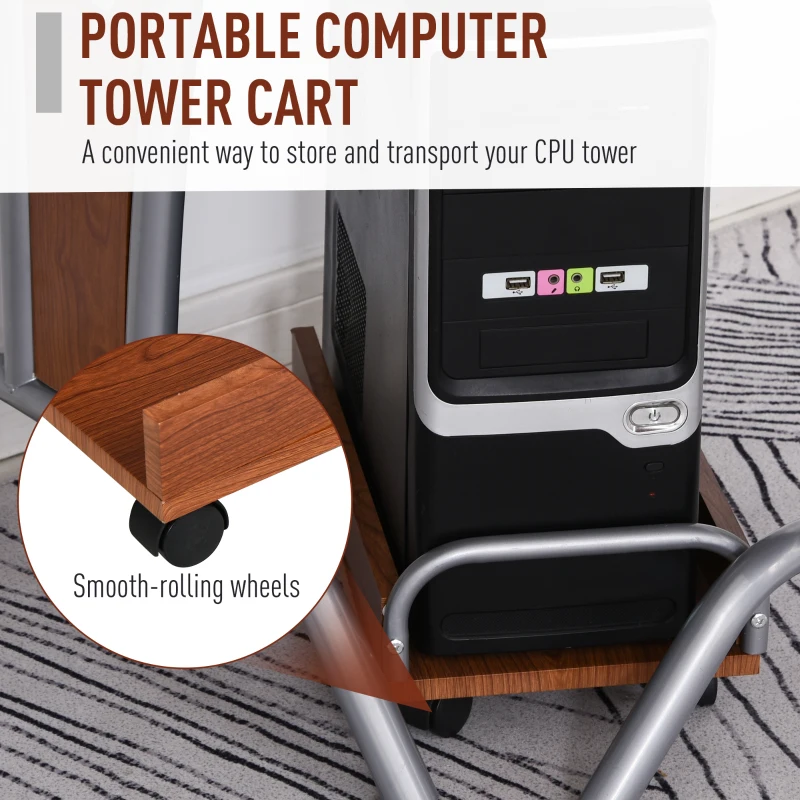 HOMCOM L-Shaped Corner Work Desk Gaming Office w/ Steel Frame CPU Rack Keyboard Tray Space-Saving Melamine Coating Computer Home Workstation Brown