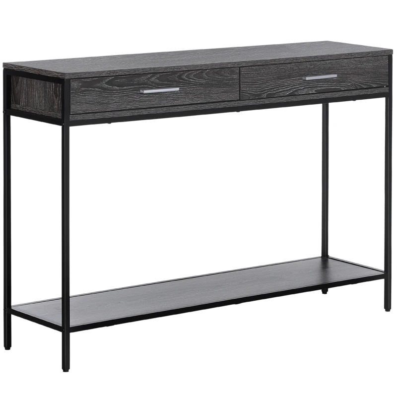 HOMCOM Table console table d'entrée design industriel dim. 120L x 30l x 81H cm 2 tiroirs étagère acier noir panneaux particules bois gris