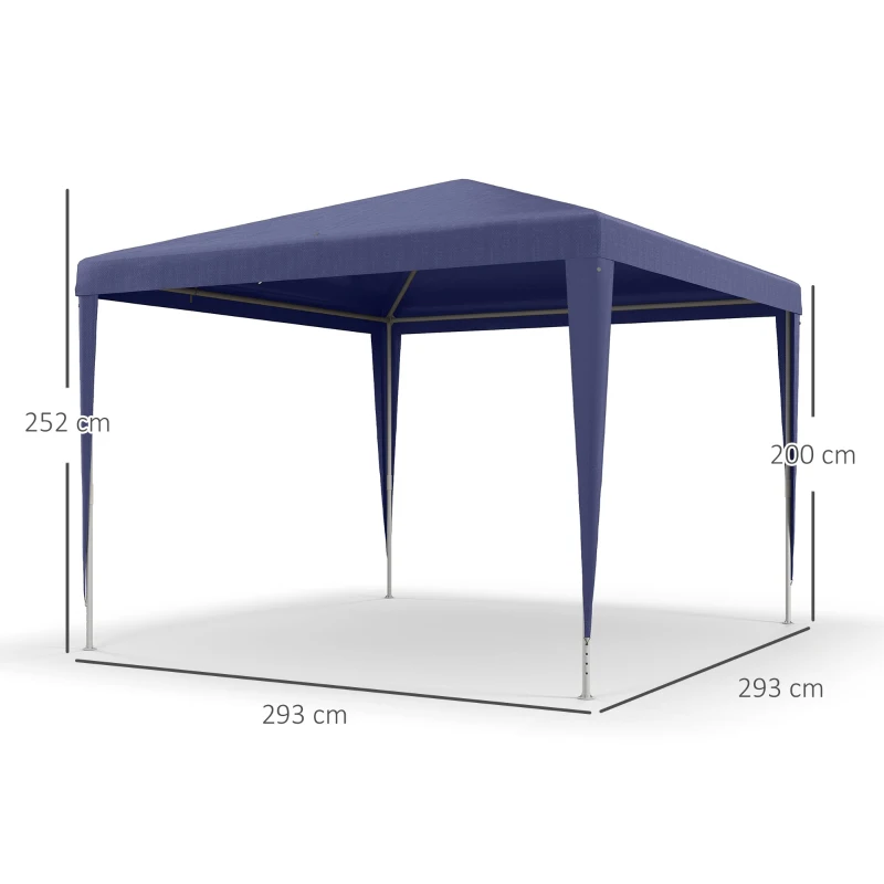 Outsunny Carpa Desmontable 3x3 m Cenador Pabellón de Jardín con 4 Orificios de Drenaje y Marco de Metal para Terraza Patio Azul