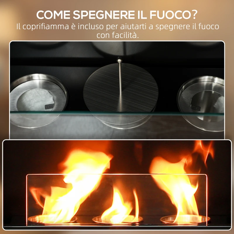 HOMCOM Camino a Bioetanolo con 3 Bruciatori Durata 1.5-3 Ore, Capacità 1.2L e Copertura 16-18㎡, 63.5x24x66cm, Marrone