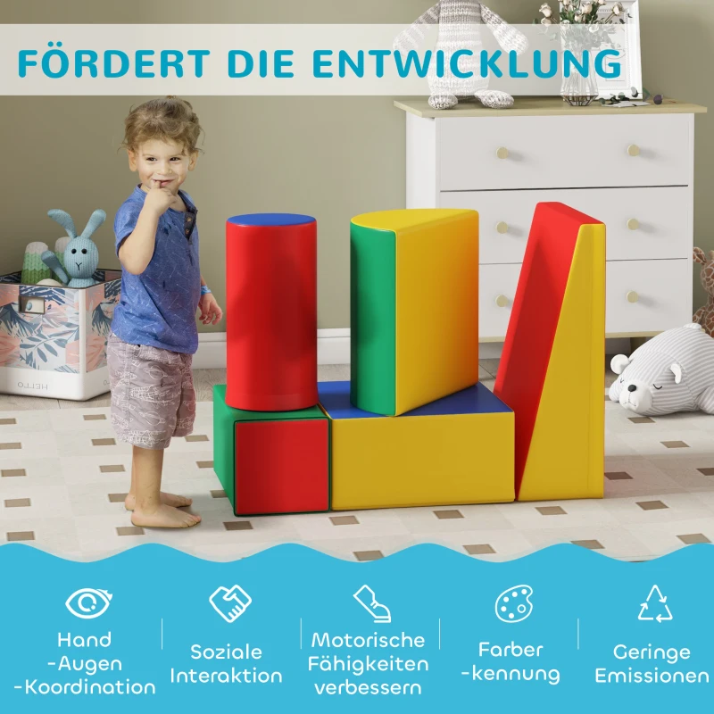 HOMCOM Softbausteine, Kletter- und Krabbelspielzeug, Kunstleder, EPE-Schaumstoff, Mehrfarbig, Verschiedene Formen(m-7)