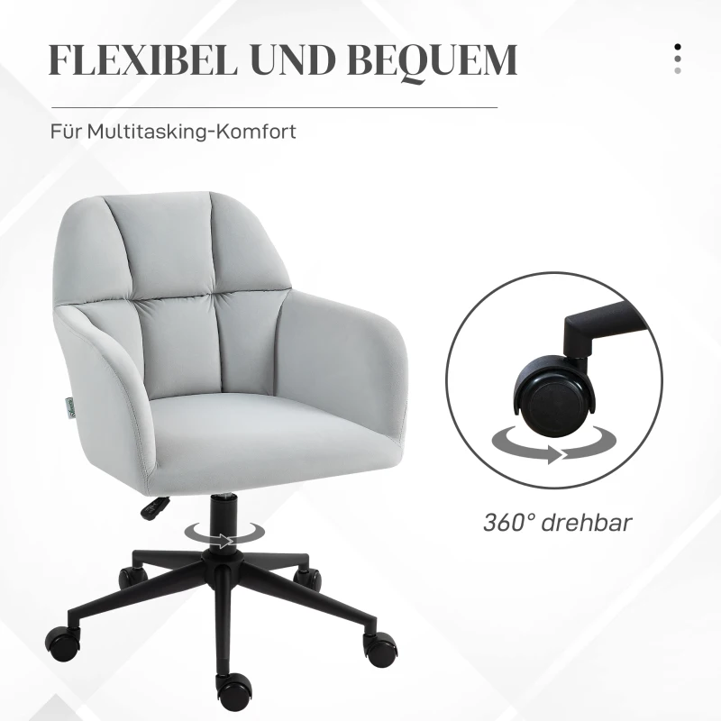 Vinsetto Bürostuhl, ergonomisch, höhenverstellbar, drehbar, Samtoptik, bis 120 kg, Hellgrau
