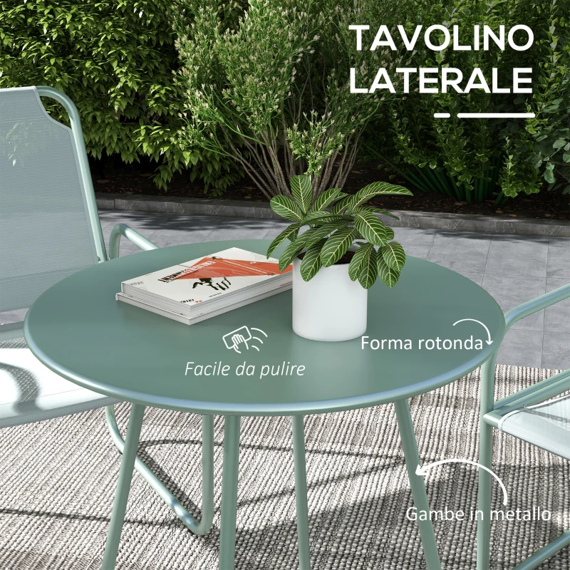 Outsunny Set da Giardino con Tavolo Rotondo e 2 Sedie in Acciaio e Tessuto a Rete Traspirante, Verde
