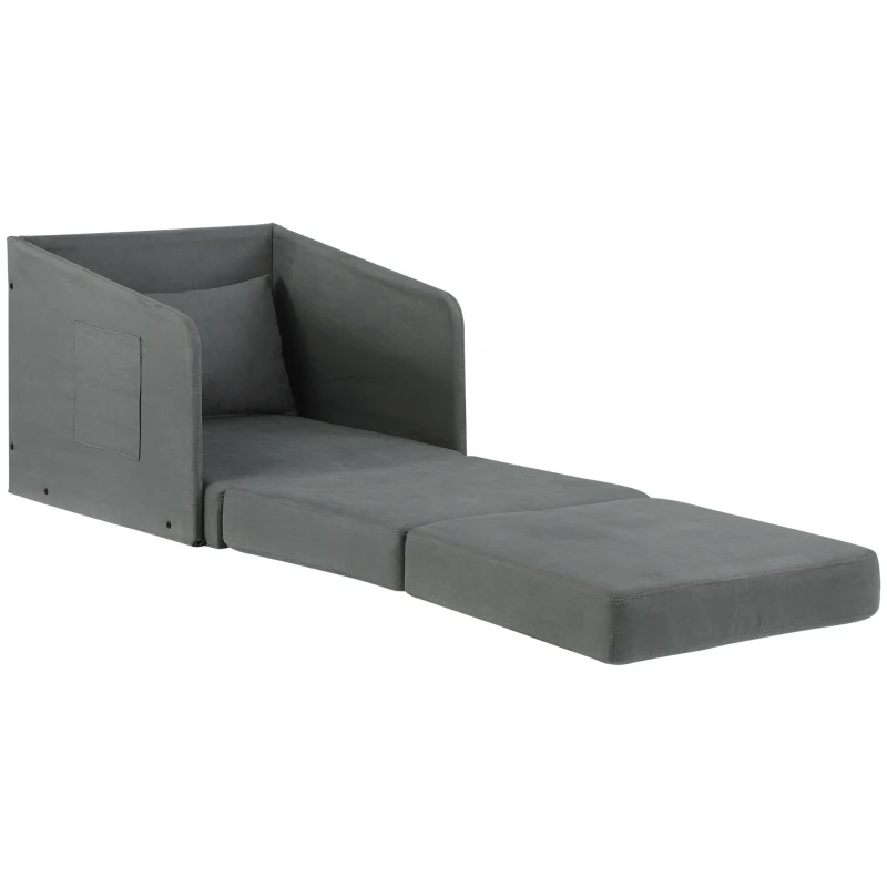HOMCOM Schlafsofa Sofabett Einzelsofa Waschbarer Bezug 2 Seitentaschen Kissen Metall Grau 70 x 76 x 77 cm