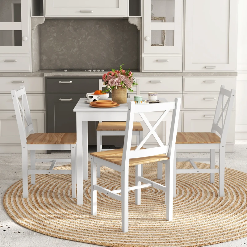 HOMCOM Set 4 Sedie per Cucina e Soggiorno con Schienale a Croce, in Legno di Pino, 41x46.5x86 cm