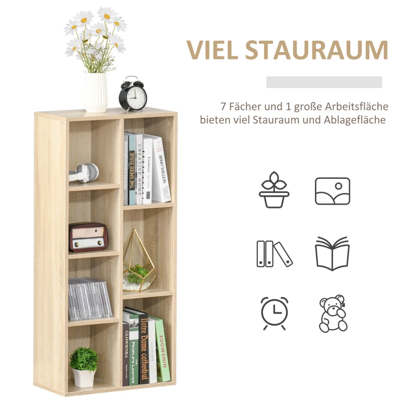 HOMCOM Bücherregal Wohnzimmerregal Bücherschrank Standschrank mit 7 Fächern Eiche Spanplatte 50 x 24 x 106 cm