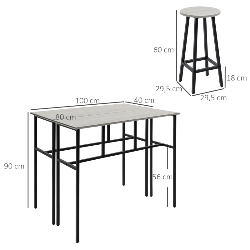 HOMCOM Bartisch-Set im Industriedesign, 6-teilig, 2 Tische und 4 Barhocker, Grau + Schwarz