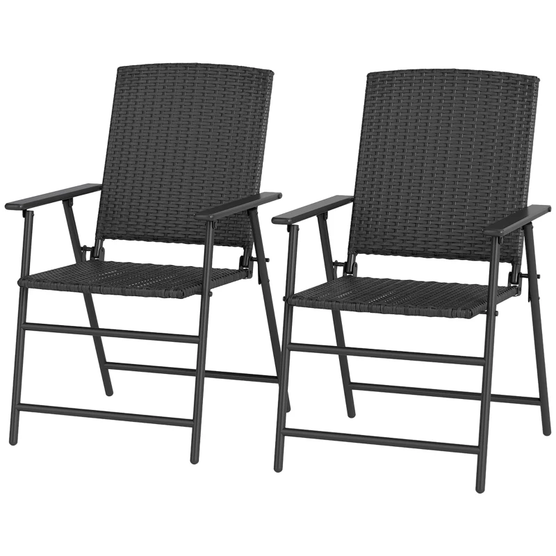 Outsunny Set of Two Folding Rattan Seat Chairs - Black