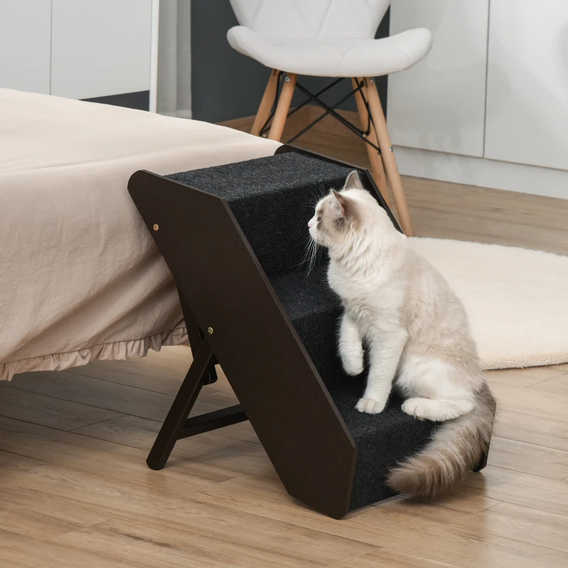 PawHut 3 Step Wooden Dog Steps Adjustable Pet Stairs for Dogs, Cat Ladder for Bed Couch
