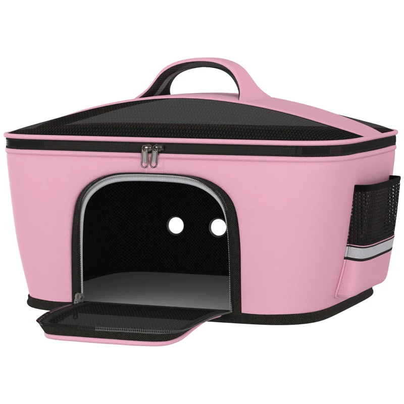 PawHut Borsa Trasportino per Cani e Gatti con 2 Porte a Cerniera, 50x35x36cm, Rosa