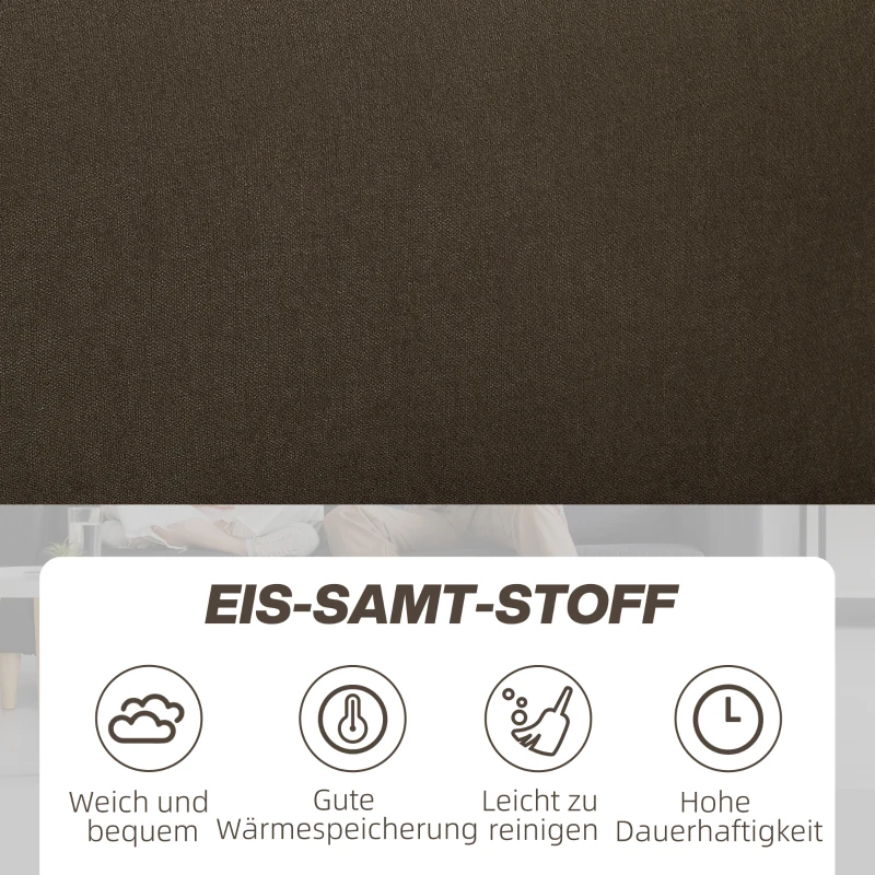 HOMCOM Zweisitzer-Sofa mit Stauraum, Polstersofa in Samtoptik mit Rückenkissen für Wohnzimmer, Schlafzimmer, Büro, Braun