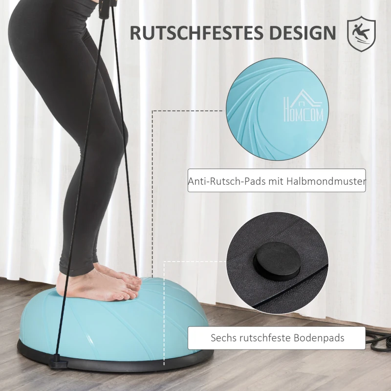 HOMCOM Ø 58 cm Yogaball Halbkugel Balance Trainer Balance-Ball Halber Gymnastikball mit Trainingsseil Zuhause für Yoga Balance Stabilität Hellblau
