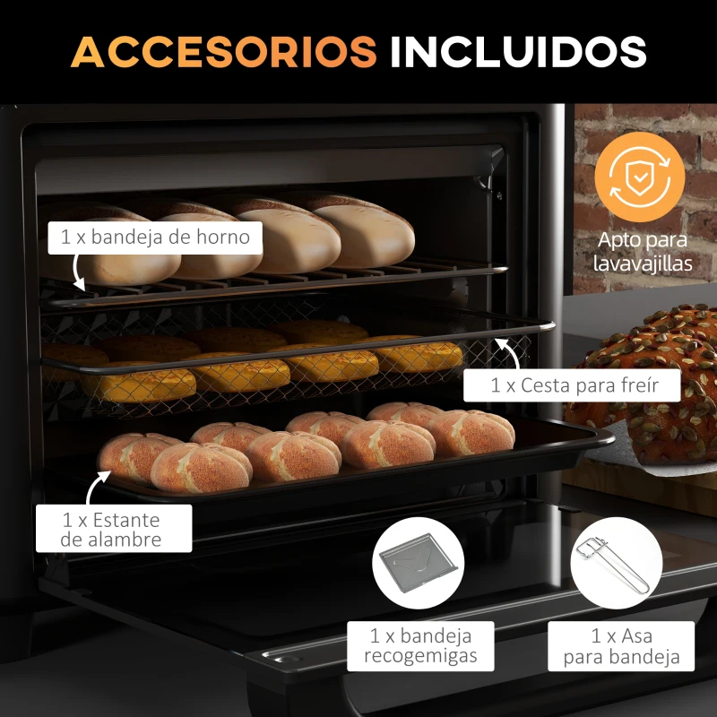 HOMCOM Horno Eléctrico de Sobremesa de 13L 1200W Freidora de Aire con 12 Modos de Calor y Temporizador Blanco