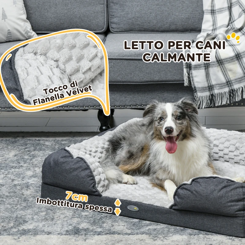 PawHut Lettino per Cani Taglia Media Imbottito con Cuscino Rimovibile Lavabile, 90x69x21cm, Grigio Carbone