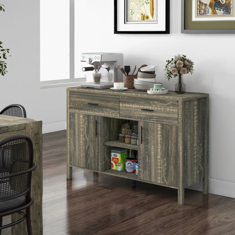 HOMCOM Buffet meuble de rangement 2 portes avec étagères, 2 tiroirs et 2 niches - dim. 120L x 39l x 83.8H cm