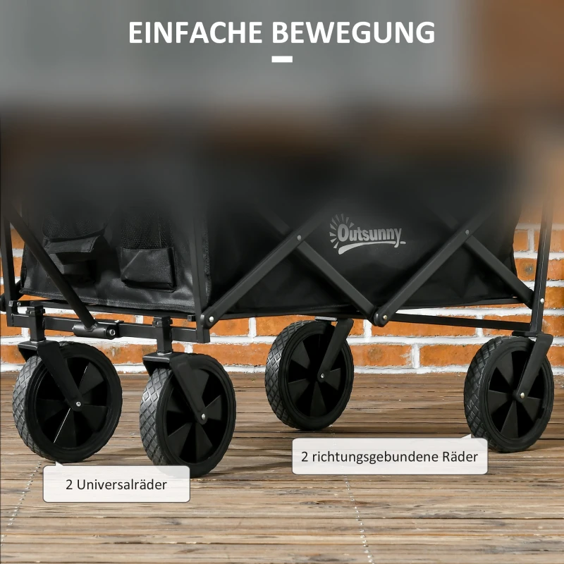 Outsunny Bollerwagen mit Dach, klappbar, 110L Kapazität, Stahlrahmen, 97x52x105 cm, Schwarz
