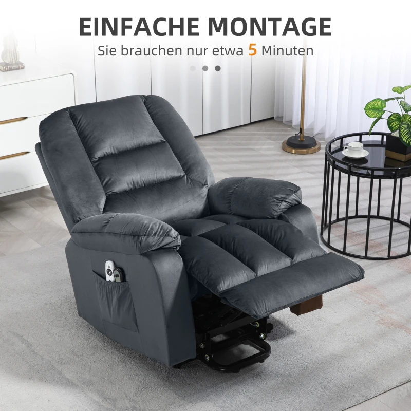 HOMCOM Massagesessel Aufstehhilfe Seniorensessel Relaxsessel, 8 Massagepunkte, 2 Seitentaschen, 85 cm x 94 cm x 107cm, Grau(m-8)
