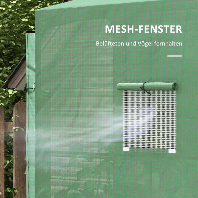 Outsunny Anlehn-Gewächshaus Frühbeet Treibhaus, aufrollbare Türen, wetterbeständig, 200 cm x 80 cm x 200 cm, Grün(m-6)