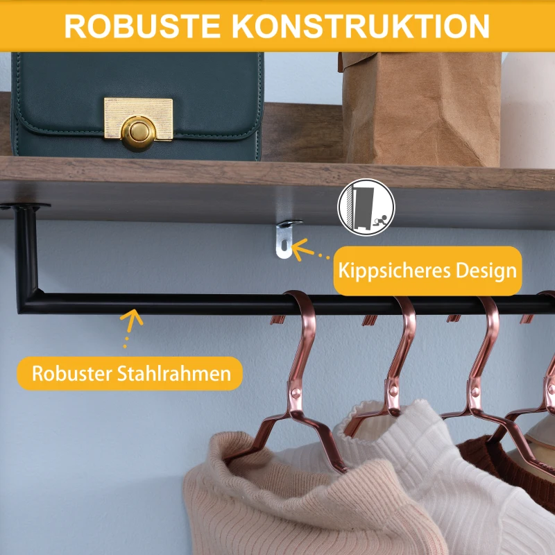 HOMCOM Garderobe im Industriedesign 1 Hutablage 3 Regale 1 Kleiderstange 60 cm x 40 cm x 180 cm Braun + Schwarz