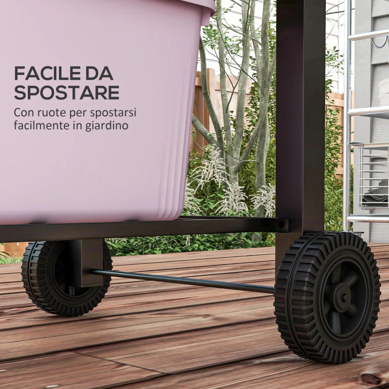 Outsunny Barbecue da Giardino a 2 Ruote con Griglia, Affumicatore e Fornello, in Metallo e Ghisa, 124x66x112 cm, Nero