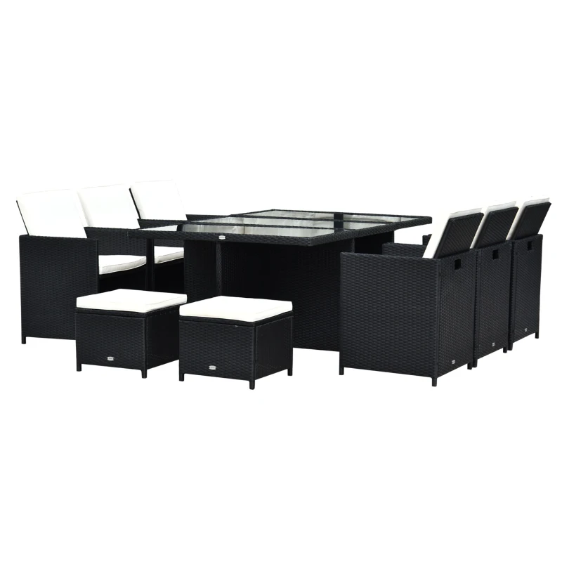 Outsunny Polyrattan Sitzgruppe Essgruppe 11tlg. mit Kissen Gartenmöbel Alu Schwarz