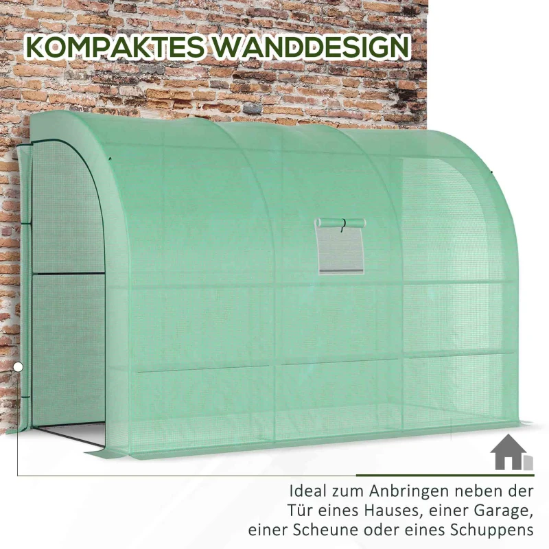 Outsunny Gewächshaus, Gartengewächshaus mit Kunststoff-Abdeckung, UV-beständig, 3 Etagen, Reißverschlusstüren, Grün(m-5)