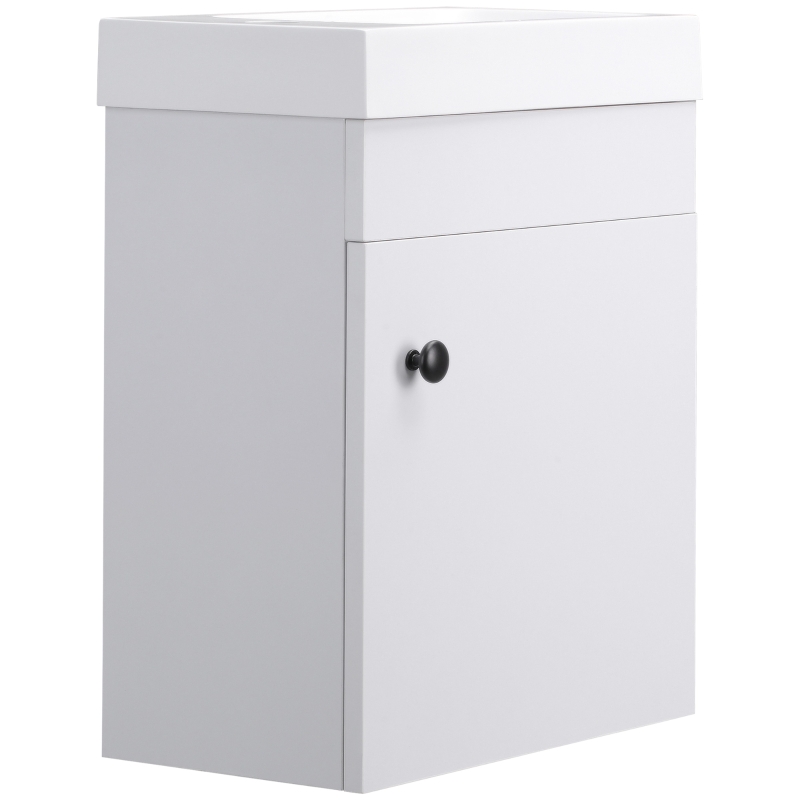 kleankin Bathroom Vanity Unit with Basin, Wall Mounted Bathroom Wash Stand with Sink, Tap Hole and Storage Cabinet, White