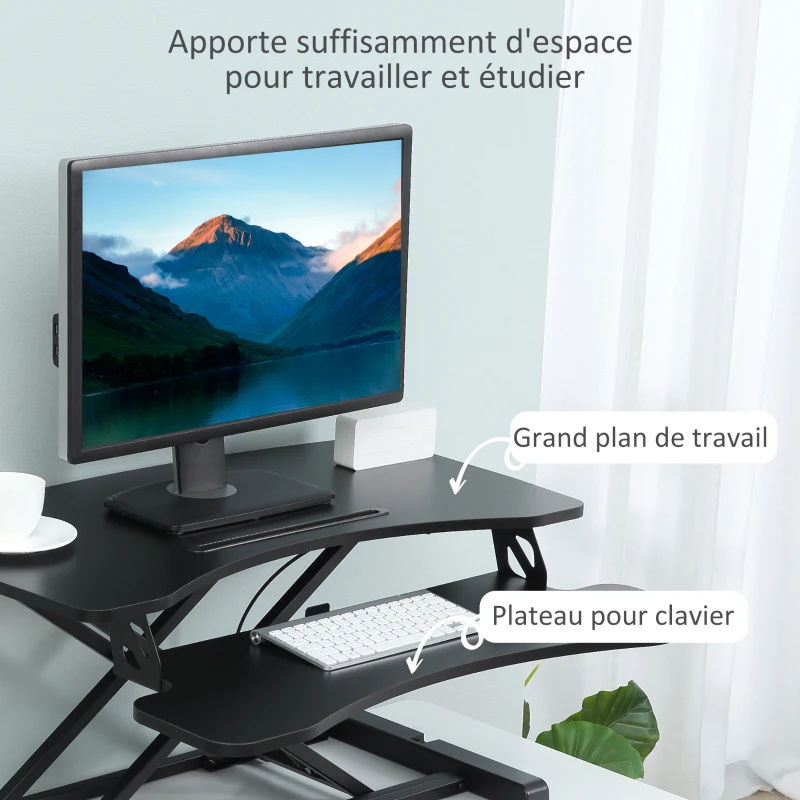 Vinsetto Convertisseur bureau assis debout poste de travail réglable en hauteur - support ordinateur avec plateau clavier noir