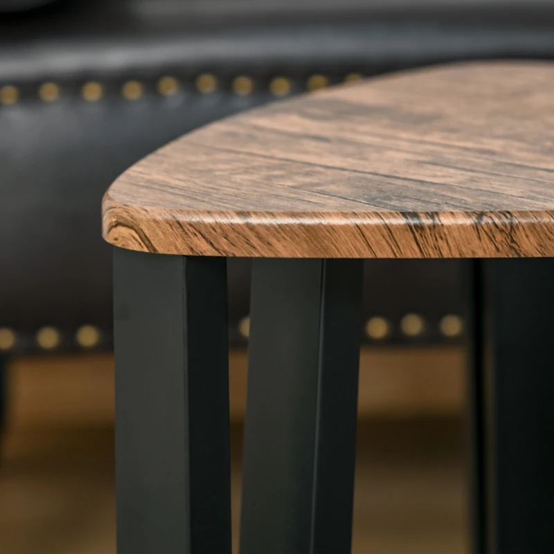 HOMCOM Ensemble de 3 Tables Basses gigognes encastrables Style Industriel piètements métal Noir en épingle Plateaux Aspect Bois de Noyer