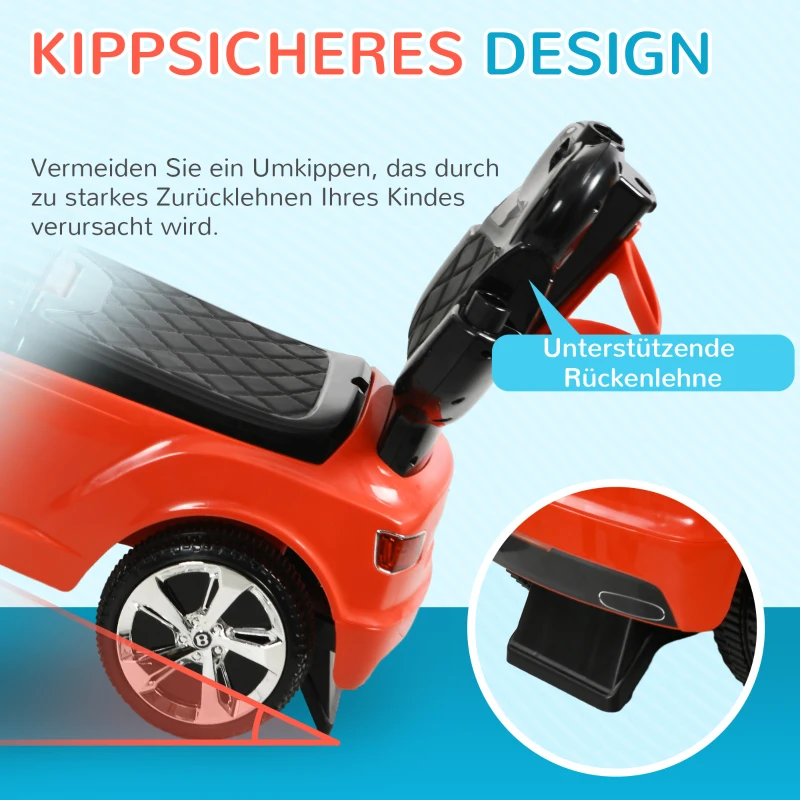 AIYAPLAY 3-in-1 Rutschauto, abnehmbare Schiebestange, Hupe, Musik, Stauraum, für 1-3 Jahre, Rot